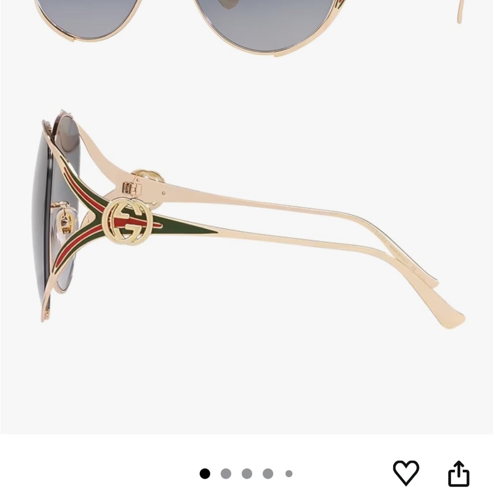 Gucci Women's Sunglasses with Gold Frame and Green Detail